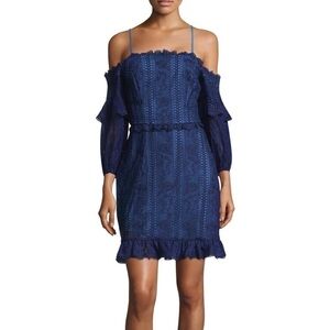 Gorgeous Parker eyelet off shoulder dress size 4 in navy. Excellent condition. 